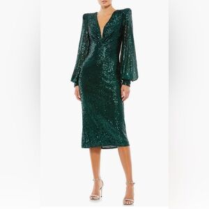 Ieena Mac Duggal Bishop sequined dress Emerald Retail $398 NWOT Sz10